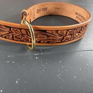 VTG Justin Boots Belt Boys 18 Tan Leather Embossed Tooled Name Plate USA NWOT